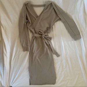Gray Fitted Midi Dress